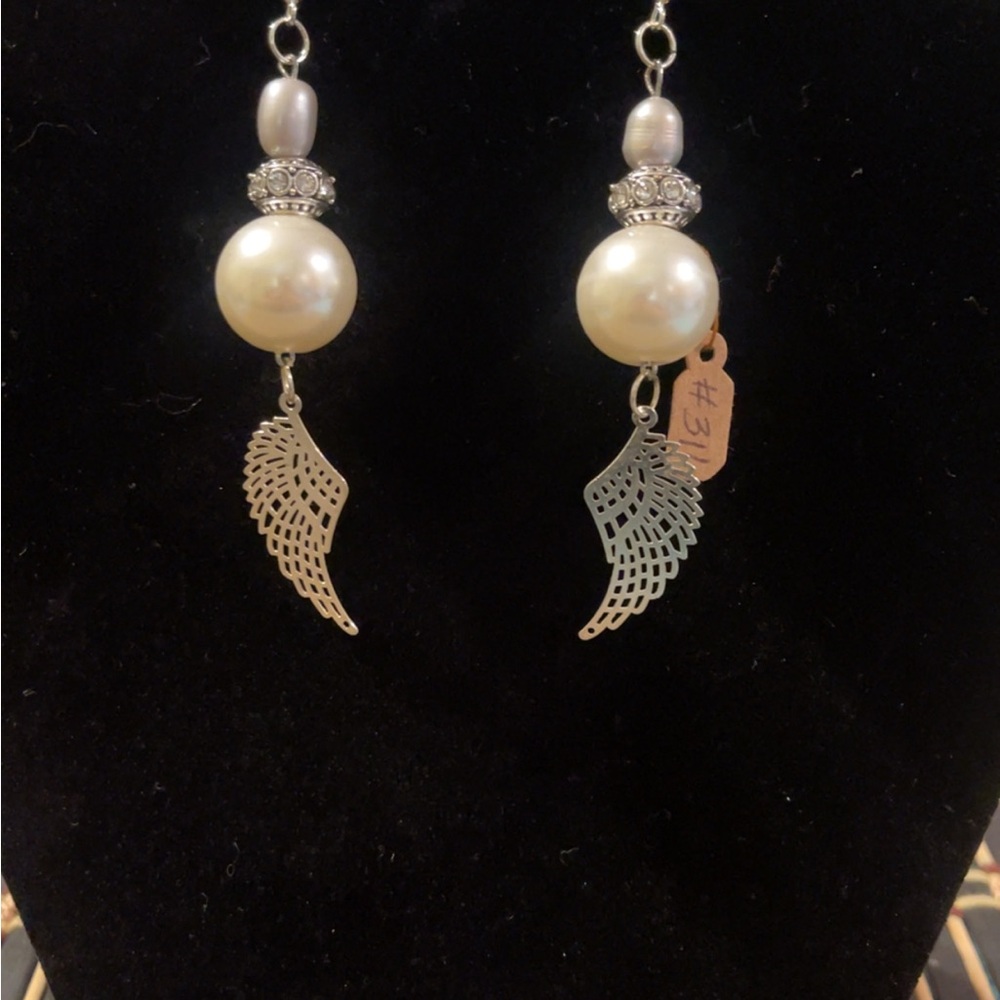 Elegant Silver and Pearl Wing Earrings